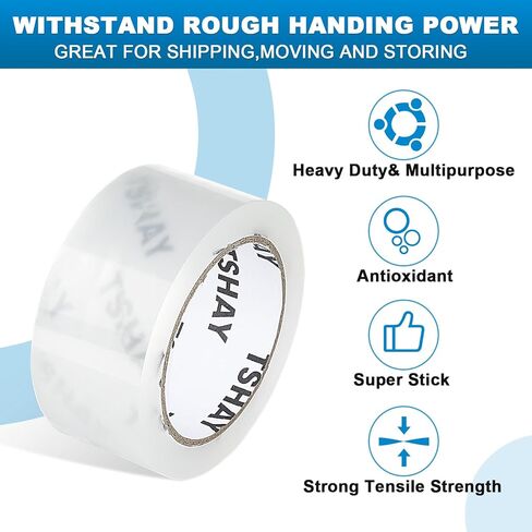 شريط تعبئة TSHAY، 24 عبوة من شريط التعبئة والشحن الثقيل، شفاف، مستلزمات التعبئة والنقل، بعرض 1.88 بوصة، 65 ياردة لكل لفة، إجمالي 1560 ياردة in Kuwait