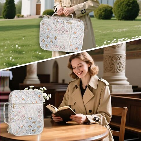 حافظة غطاء الكتاب المقدس للنساء، حقيبة كبيرة للكتاب المقدس مع لوازم دراسة الكتاب المقدس وإكسسوارات هدايا مسيحية للنساء، محمولة بمقبض قوي وأقلام تحديد، زهرة زرقاء in Kuwait