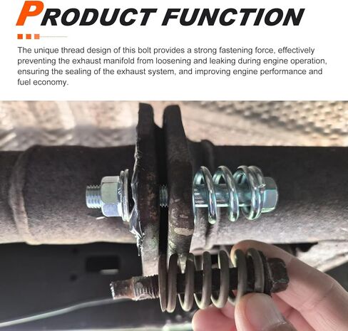 2 PCS Exhaust Manifold Bolts and Nuts Kit, M10 x 1.5mm Exhaust Flange Bolt with Spring, Carbon Steel Professional Flange Bolts for Exhaust Gasket, Replacement Accessories for Most Cars in Saudi Arabia