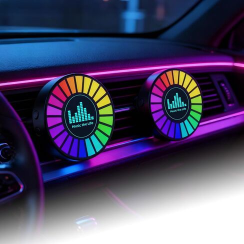 قطعتان من مصابيح LED الداخلية للسيارة، مصابيح محيطة بفتحة تهوية السيارة، 10 ألوان شحن USB RGB صوت إيقاع الموسيقى المنشط، من أجل احتفالات أعياد الميلاد، ديكور داخلي للسيارة، غرف الألعاب، غرفة النوم in Kuwait
