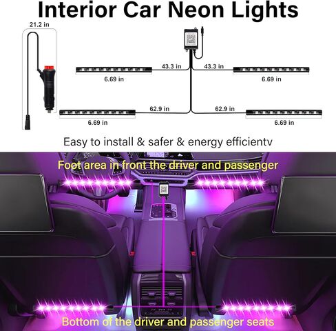Car Led Lights Interior, Interior Car Lights with with Cigarette Lighter Adapter, 12V LED Strip Light with Smart APP Remote Control, Sync Music, Color Change Cars Light for Inside, Cars Accessories in Saudi Arabia