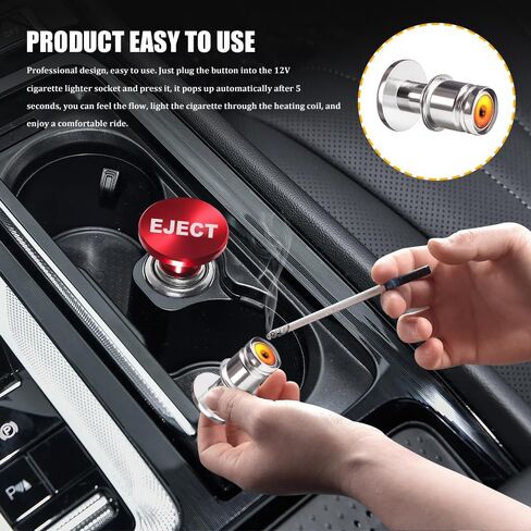 Car Cigarette Lighter, Cigarette Lighter for Car, Anodized Aluminum Push Button Lighter Dustproof Plug, FIRE MISSILE Button Auto Interior Accessories for Most Vehicles (Laser Red FIRE MISSILE) in Kuwait