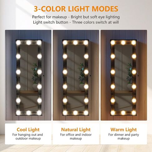 360° Swivel Jewelry Cabinet with Mirror Full-Length, Standing Mirror with Jewelry Storage Organizer, Jewelry Armoire with Mirror & Lights & 4-Tier Shelves, Gray in Kuwait