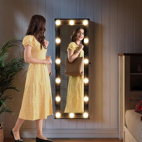 360° Swivel Jewelry Cabinet with Mirror Full-Length, Standing Mirror with Jewelry Storage Organizer, Jewelry Armoire with Mirror & Lights & 4-Tier Shelves, Gray in Kuwait