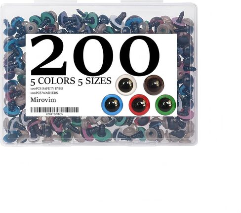 Mirovim 200pcs Safety Eyes for Amigurumi with Washers, Colorful Plastic Eyes in 5 Sizes (10/12/14/16/18mm), Crochet Craft Supplies for Stuffed Animals, Dolls & DIY Projects, Ideal Gift for Crafters in Saudi Arabia
