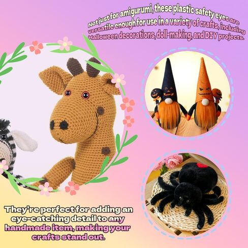 Mirovim 200pcs Safety Eyes for Amigurumi with Washers, Colorful Plastic Eyes in 5 Sizes (10/12/14/16/18mm), Crochet Craft Supplies for Stuffed Animals, Dolls & DIY Projects, Ideal Gift for Crafters in Saudi Arabia