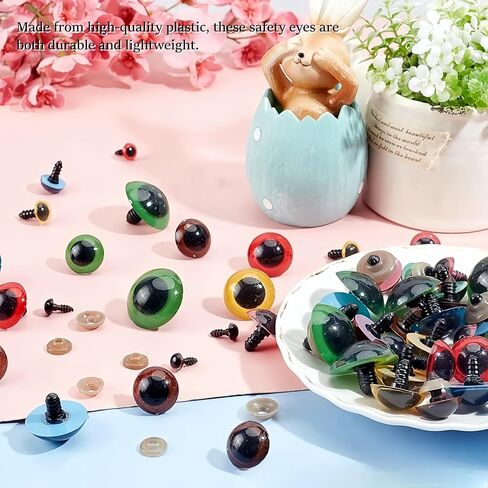 Mirovim 200pcs Safety Eyes for Amigurumi with Washers, Colorful Plastic Eyes in 5 Sizes (10/12/14/16/18mm), Crochet Craft Supplies for Stuffed Animals, Dolls & DIY Projects, Ideal Gift for Crafters in Saudi Arabia