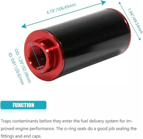 Inline Filter High Flow 100 Micron Reusable AN6 AN8 AN10 Adapter Black and Red in Saudi Arabia