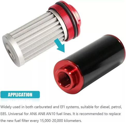 Inline Filter High Flow 100 Micron Reusable AN6 AN8 AN10 Adapter Black and Red in Saudi Arabia