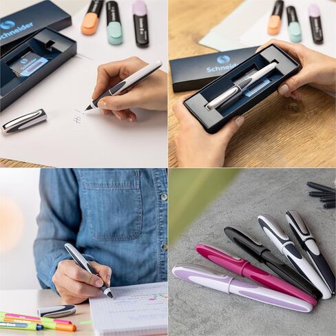 Schneider Ray Cartridge Rollerball Pen M (Medium), Refillable, Dark Blue/Light Gray Barrel, Royal Blue Erasable Ink Cartridge, Pack of 1 Pen (187803) in Kuwait