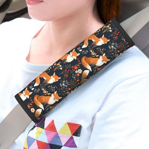 Elegant Pattern Featuring Foxes 2 Pack Car Seat Belt Cover Pads Pram Strap Covers Automotive Seatbelt Universal Soft Comfortable for Men Women Adults in Saudi Arabia