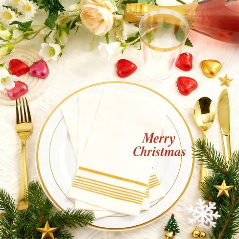 100 Pack Paper Napkins Guest Towels Disposable Premium Quality 3-ply Dinner Napkins Disposable Soft, Absorbent, Party Napkins Wedding Napkins for Kitchen, Parties, Dinners or Events in Kuwait