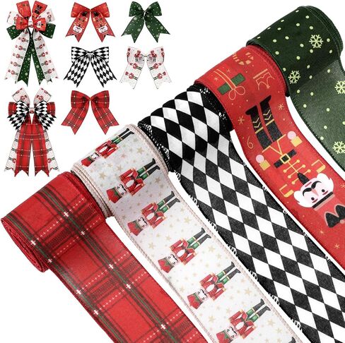 Christmas Wired Ribbons 2.5 Inch 5 Roll 30 Yards Gingerbread Red Green Plaid Christmas Ribbon Wired Edge to Shape for Xmas Tree Decorations Wedding Gifts Packaging Bow DIY Crafts in Saudi Arabia