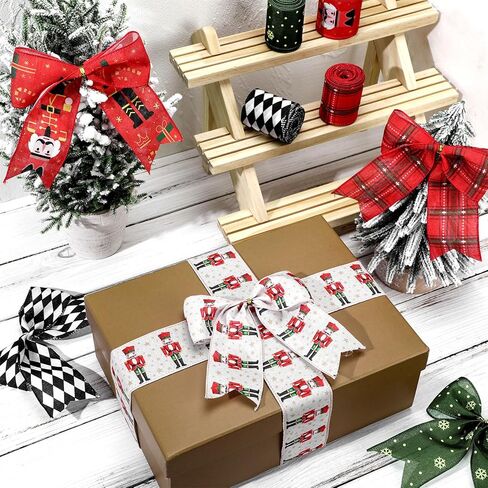 Christmas Wired Ribbons 2.5 Inch 5 Roll 30 Yards Gingerbread Red Green Plaid Christmas Ribbon Wired Edge to Shape for Xmas Tree Decorations Wedding Gifts Packaging Bow DIY Crafts in Saudi Arabia