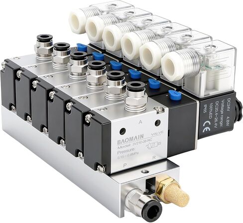 Baomain 4 Space Pneumatic Solenoid Valve 3V210-08 24VDC PT1/4 2 Position 3 Way with Base Muffler Quick Fittings Set in Saudi Arabia