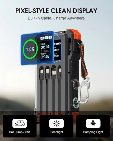 Solar Jump Starter, 5000A Peak 12V Car Battery Jump Starter for Up to 10.0L Gas & 6.0L Diesel Engines, Portable Car Jump Starter, Jumper Cables & Solar Power Bank,Gray in Saudi Arabia