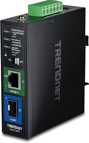 محول وسائط SFP صناعي مقوى من TRENDnet إلى Gigabit UPoE، غلاف مصنف IP30، يتضمن سكة DIN وحوامل حائطية، درجة حرارة التشغيل. -40 إلى 75 درجة مئوية (-40 إلى 167 درجة فهرنهايت)، TI-UF11SFP، أسود in Saudi Arabia