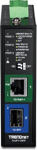 محول وسائط SFP صناعي مقوى من TRENDnet إلى Gigabit UPoE، غلاف مصنف IP30، يتضمن سكة DIN وحوامل حائطية، درجة حرارة التشغيل. -40 إلى 75 درجة مئوية (-40 إلى 167 درجة فهرنهايت)، TI-UF11SFP، أسود in Saudi Arabia
