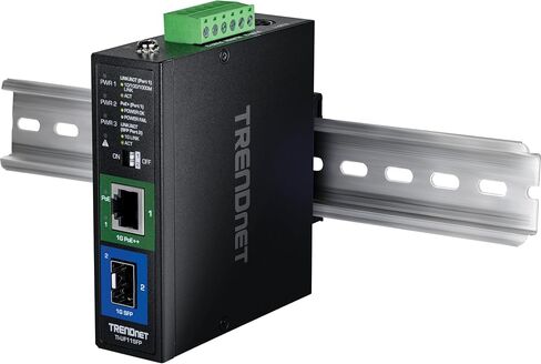 محول وسائط SFP صناعي مقوى من TRENDnet إلى Gigabit UPoE، غلاف مصنف IP30، يتضمن سكة DIN وحوامل حائطية، درجة حرارة التشغيل. -40 إلى 75 درجة مئوية (-40 إلى 167 درجة فهرنهايت)، TI-UF11SFP، أسود in Saudi Arabia