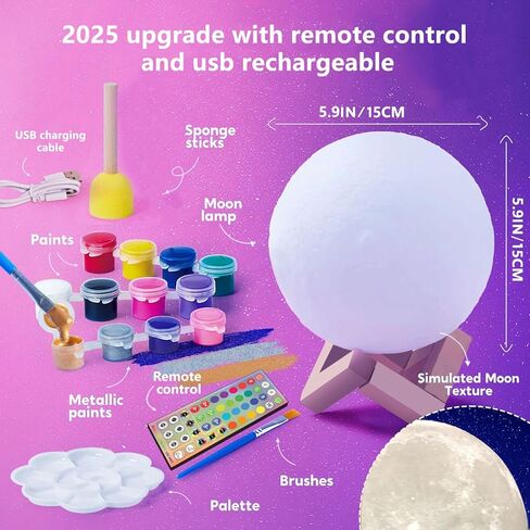 CPLA DIY 3D Moon Night Light, Paint Your Own Moon Lamp Kit, Arts Supplies and Crafts Kit, Ages 6 7 8 9 10 11 12 13 Year Old Girls Boys Kids Birthday Gifts in Saudi Arabia