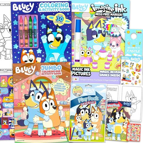 مجموعة كتب التلوين والأنشطة Bluey Ultimate - حزمة تلوين لصفحات التلوين للأطفال، والتلوين بدون فوضى، والملصقات، والمزيد | كتب تلوين جامبو بلوي 4-8، 3-5، 8-12 in Kuwait