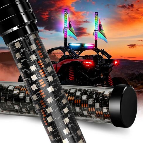 AUDEXEN New Tpye of Smoked Lens RGB Whip Lights, 2FT Spiral Led Lighted Whips, Plug & Play Spring, App & Remote Control, for SXS UTV ATV Off-Road RZR for Polaris Can-Am Truck 4X4 Sand Buggy Dune in Saudi Arabia