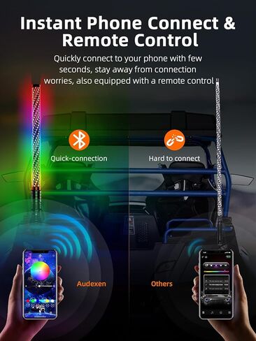 AUDEXEN New Tpye of Smoked Lens RGB Whip Lights, 2FT Spiral Led Lighted Whips, Plug & Play Spring, App & Remote Control, for SXS UTV ATV Off-Road RZR for Polaris Can-Am Truck 4X4 Sand Buggy Dune in Saudi Arabia