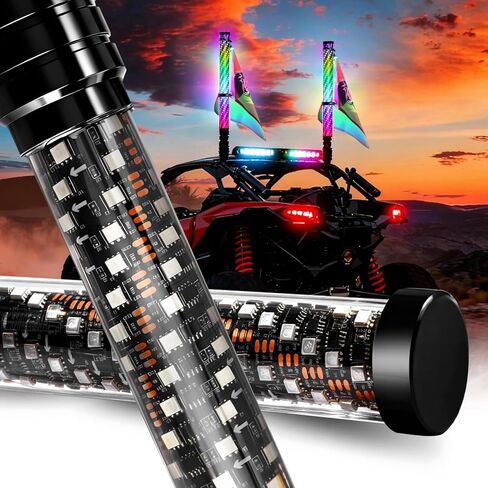 AUDEXEN New Tpye of Smoked Lens RGB Whip Lights, 2FT Spiral Led Lighted Whips, Plug & Play Spring, App & Remote Control, for SXS UTV ATV Off-Road RZR for Polaris Can-Am Truck 4X4 Sand Buggy Dune in Saudi Arabia