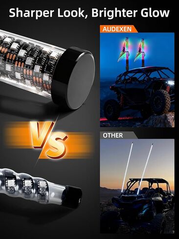 AUDEXEN New Tpye of Smoked Lens RGB Whip Lights, 2FT Spiral Led Lighted Whips, Plug & Play Spring, App & Remote Control, for SXS UTV ATV Off-Road RZR for Polaris Can-Am Truck 4X4 Sand Buggy Dune in Saudi Arabia