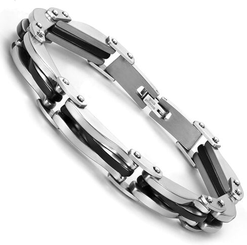 URBAN JEWELRY Industrial Greek Pattern 316L Stainless Steel Link Cuff Bracelet for Men (Black, Silver) in Saudi Arabia