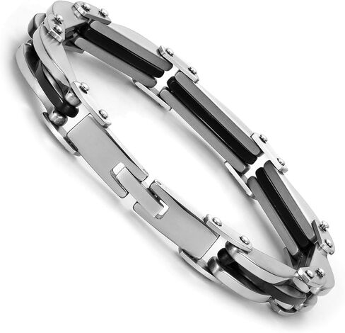 URBAN JEWELRY Industrial Greek Pattern 316L Stainless Steel Link Cuff Bracelet for Men (Black, Silver) in Saudi Arabia