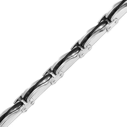 URBAN JEWELRY Industrial Greek Pattern 316L Stainless Steel Link Cuff Bracelet for Men (Black, Silver) in Saudi Arabia