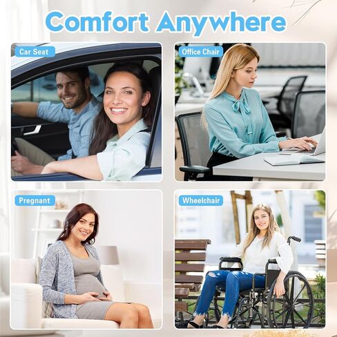 Car Seat Cushion for Sciatica Pain Relief, Extra Large Ergonomic Memory Foam Seat Pad for Lower Back & Tailbone Support, Cushion for Long Driving, Office Chair, Truck, Wheelchair - Grey in Saudi Arabia