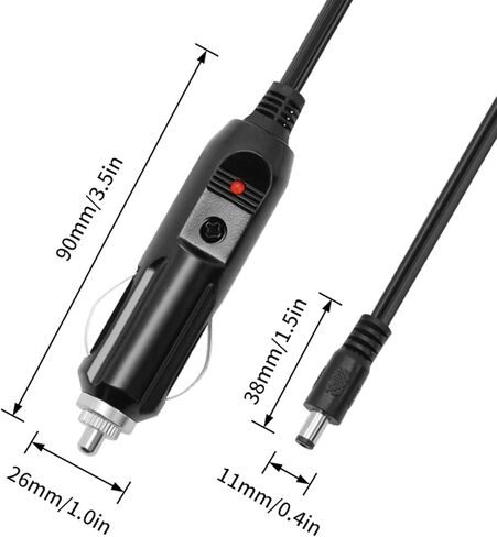 12V Portable DC Car Cigarette Lighter Power Supply Adapter with 18AWG Extension Cable with DC 5.5mm x 2.5mm Male Plug Compatible with Cameras CCTV and Car Refrigerators in Saudi Arabia