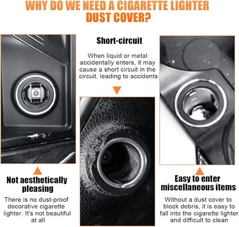 Car Cigarette Lighter Cover, Dustproof Vehicle Smoke Button Plug Cap With Rubber Rings, Waterproof Auto Interior Protection Decoration Accessories, Universal for SUV Sedan Truck (Black) in Saudi Arabia