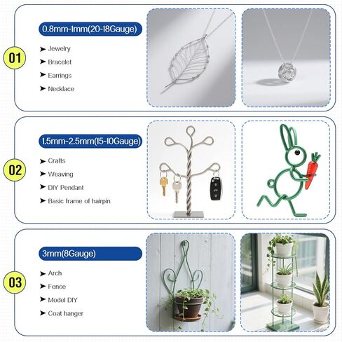 10 Gauge Aluminum Craft Wire, 2.5mm Jewelry Wire for Jewelry Making Supplies and DIY Metal Craft Art (Silver, 65 Feet) in Kuwait