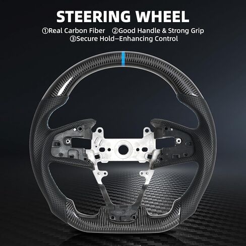 Carbon Fiber Steering Wheel D-Shaped Flat Bottom Perforated Leather Grip for Honda Civic Gen 10th 2016-2021,Type R FK8 2016 2017 2018 2019 2020 2021 (Blue Positioning Line) in Saudi Arabia