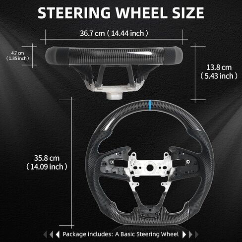 Carbon Fiber Steering Wheel D-Shaped Flat Bottom Perforated Leather Grip for Honda Civic Gen 10th 2016-2021,Type R FK8 2016 2017 2018 2019 2020 2021 (Blue Positioning Line) in Saudi Arabia