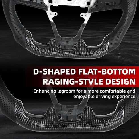 Carbon Fiber Steering Wheel D-Shaped Flat Bottom Perforated Leather Grip for Honda Civic Gen 10th 2016-2021,Type R FK8 2016 2017 2018 2019 2020 2021 (Blue Positioning Line) in Saudi Arabia