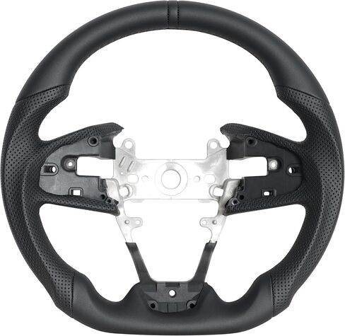 Carbon Fiber Steering Wheel D-Shaped Flat Bottom Perforated Leather Grip for Honda Civic Gen 10th 2016-2021,Type R FK8 2016 2017 2018 2019 2020 2021 (Blue Positioning Line) in Saudi Arabia