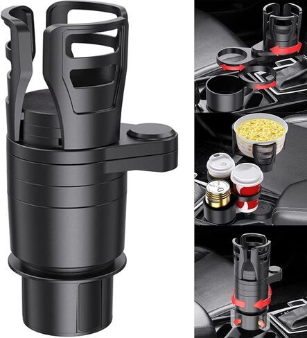 4 in 1 Car Cup Holder Expander Adapter Universal Car Phone Drink Bottle Stand Rack w/ 360° Rotating Vehicle Water Cup Holder for Most Size Drinks Bottle Water Cups Black in Saudi Arabia