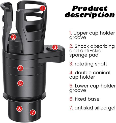 4 in 1 Car Cup Holder Expander Adapter Universal Car Phone Drink Bottle Stand Rack w/ 360° Rotating Vehicle Water Cup Holder for Most Size Drinks Bottle Water Cups Black in Saudi Arabia