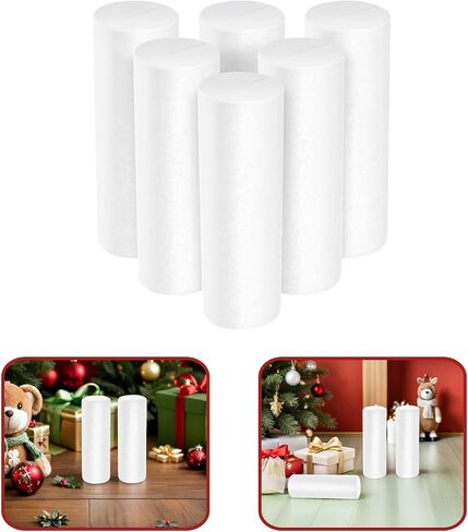 Gatuida 6Pcs White Foam Cylinders for Crafts - 8 Inch Polystyrene Foam Rods for DIY Crafting - Modeling Decorating Carving and Painting Ideal for Christmas Ornaments and Floral in Saudi Arabia