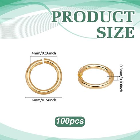 PH PandaHall 100pcs 24K Gold Jump Rings, 4mm Open Jump Rings Golden Brass Jewelry Connector Ring 22 Gauge Unsoldered O Ring for Earrings Bracelets Necklaces Chain Choker DIY Craft Making in Saudi Arabia