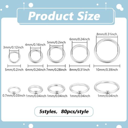 PH PandaHall 400pcs Closed Jumps Rings, 5 Size Brass Soldered Jump Rings 18~21 Gauge Silver Round Rings Chainmail Rings Junction Rings Jewelry Connector for DIY Bracelets Necklaces Keychain, 5~10mm in Saudi Arabia