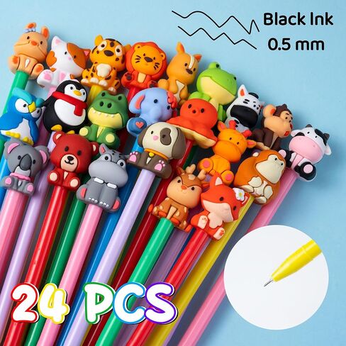 لطيف سفاري الحيوانات الكرتون هلام أقلام الحبر الأسود، أقلام الكتابة kawaii عشوائية، أنماط متنوعة أقلام للمدرسة مكتب المنزل طالب الأطفال الحاضر (24) in Kuwait
