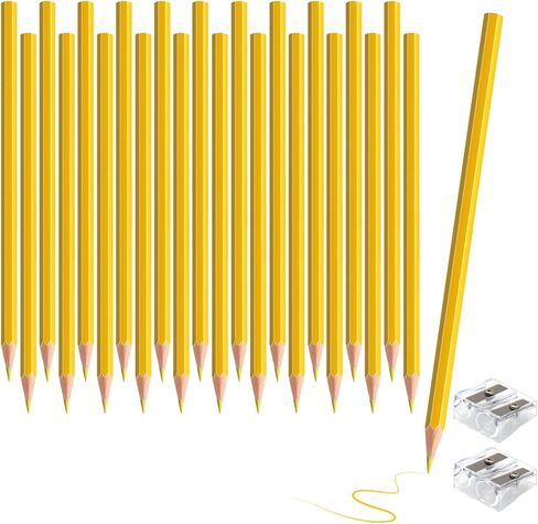 24 قطعة من أقلام الرصاص الملونة باللون الأصفر، مجموعة أقلام رصاص فنية خشبية احترافية تم شحذها مسبقًا للفنانين | لوازم رسم ممتازة للرسم (أصفر) in Kuwait