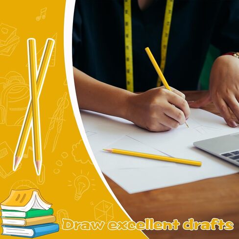 24 قطعة من أقلام الرصاص الملونة باللون الأصفر، مجموعة أقلام رصاص فنية خشبية احترافية تم شحذها مسبقًا للفنانين | لوازم رسم ممتازة للرسم (أصفر) in Kuwait