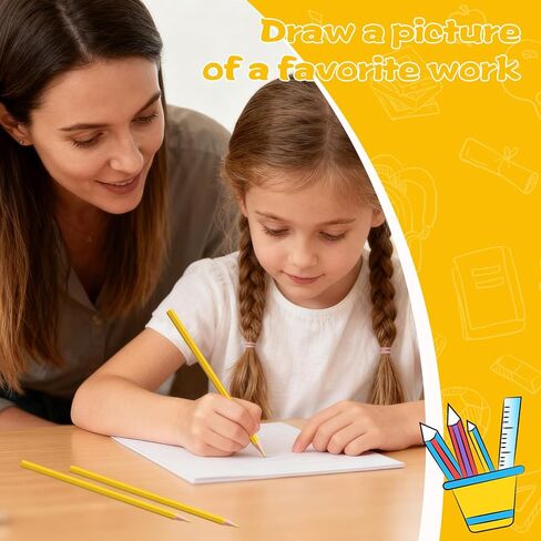 24 قطعة من أقلام الرصاص الملونة باللون الأصفر، مجموعة أقلام رصاص فنية خشبية احترافية تم شحذها مسبقًا للفنانين | لوازم رسم ممتازة للرسم (أصفر) in Kuwait