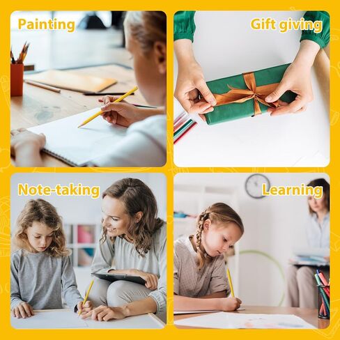 24 قطعة من أقلام الرصاص الملونة باللون الأصفر، مجموعة أقلام رصاص فنية خشبية احترافية تم شحذها مسبقًا للفنانين | لوازم رسم ممتازة للرسم (أصفر) in Kuwait